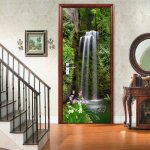 Sticker porte autocollant poster de porte 3d cascade dans la for�t tropicale poisson dans l�tang nature ...