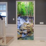 Sticker porte autocollant poster de porte 3d fort arbres montagne cascade nature peint art dcor 77 ...