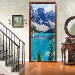 Stickers porte paysage de lac de montagne de neige 77x200cm 3d trompe loeil autocollant porte wall mural ...