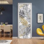 Sticker porte plante abstraite dart auto - adhsif poster porte pvc sticker porte autocollant trompe ...