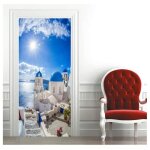 Sticker porte poster trompe loeil - paysage de santorin 77 x 200 cm - décoration murale autoadhésif pour ... Sticker porte poster trompe loeil - paysage de santorin 77 x 200 cm - décoration murale autoadhésif pour ...