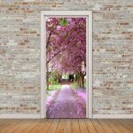 Stickers porte trompe loeil sakura fleur rose autocollants de porte 3d stickers porte poster couloir ...