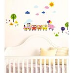 Stickers - train et animaux - rouge - 20 cm - enfant