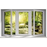 Sticker trompe loeil fen�tre for�t rivi�re - [marque] - dimensions 70x43cm - d�coration murale