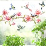 Stickers en verre statique fleur oiseau rose autocollant vitre fleur de cerisier oiseaux stickers fen�tre ...