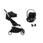 Stokke - poussette duo yoyo3 noir cadre blanc + cloud t sepia black