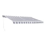 Store banne saule 395  3m avec semi - coffre - toile raye blanche / grise et structure blanche