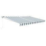 Store banne saule 395 × 3m - toile rayée blanche / grise et structure blanche Store banne saule 395 × 3m - toile rayée blanche / grise et structure blanche