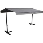 Store double pente frene sur pieds 395 x 3 m - toile grise et structure grise Store double pente frene sur pieds 395 x 3 m - toile grise et structure grise