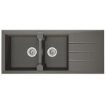 Stradour evier cuisine  encastrer 2 bacs + 1 gouttoir aloa - rsine - 116 x 50 cm - gris bton
