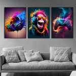 Street pop art fun animaux singes portant toile affiches impressions poign�es de jeu peinture mural d�coration ...