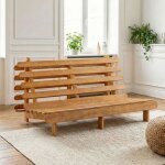 Structure futon 140x200 naturel bois massif terre de nuit
