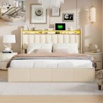 Structure de lit 140 x 200 cm avec led et usb rangement sous le lit rivets et compartiment de table de ...