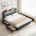 Structure de lit 140x190 cm en m�tal et panneaux lit double 140x190 cm en gris velours lit adulte avec ...