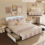 Structure de lit 140x190 cm shaodeng avec led et 4 tiroirs lit double 140x190 cm avec port usb lit adulte ...