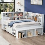 Structure de lit double 140 x 190 cm - avec tiroirs �tag�re et armoire de rangement - sommier � lattes ...