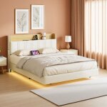 Structure de lit double 140 x 200 cm cadre flottant avec led et usb lit 140x120 cm avec sommier lit rembourr� ...