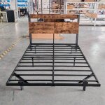 Structure de lit double 140 x 200 cm costway avec lumi�res led et station de recharge rangement sommier ...