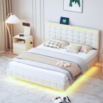 Structure de lit double 160x200 cm lit flottant lit avec �clairage led et usb t�te de lit r�glable cadre ...