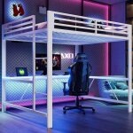 Structure de lit mezzanine gamers 160 x 200 cm - avec �clairage led station de recharge usb et bureau ...