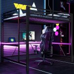 Structure de lit mezzanine gamers 160 x 200 cm - avec �clairage led station de recharge usb et bureau ...