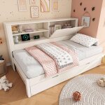 Structure de lit simple 90x200 avec lit gigogne station de charge usb / type - c compartiment de rangement ...
