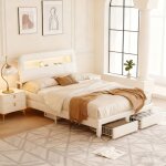 Structure de litpocketpop140x190 cmusb et ledavec 2 tiroirstissu en velourscadre de lit 140x190 cmblanc ...