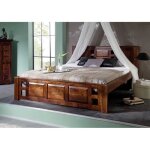 Stucture lit 160x200 - bois massif dacacia laqu (nougat) - style colonial - oxford #252