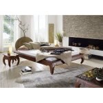 Stucture lit double 140x200cm - bois massif dacacia laqu - inspiration ethnique - coloniale - opium ...