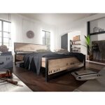 Stucture lit double industriel 180x200cm - bois massif de manguier brut - fer et bois imprim - factory ...