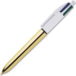 Stylo - 4 couleurs - pointe moyenne - bic - corps mtal or