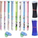 Stylo kawaii animaux effa�able 40 mines rechargeables - 8pcs 05mm gel bleu&noir 4 gommes