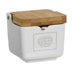 Sucrier en céramique blanc avec couvercle en bois 8 cm couleur: blanc 2776483clm Sucrier en céramique blanc avec couvercle en bois 8 cm couleur: blanc 2776483clm