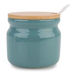 Sucrier - non sp�cifi� - 8x8cm - c�ramique - vert fonc� - avec cuill�re et couvercle