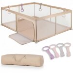 Sun baby - parc enfant avec roses poign�e 150x200 cm - 0 - 2 ans beige - entr�e zipp�e pieds antid�rapants ...
