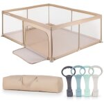 Sun baby - parc enfant avec vertes poign�e 150x200 cm - 0 - 2 ans beige - entr�e zipp�e pieds antid�rapants ...