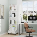 Supfine �tag�re livre rotative 360� � 4 niveaux biblioth�que colonne meuble de rangement moderne pour ...