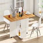 Supfine table � manger pliante sur roulettes table de cuisine pour 4 personnes avec 2 abattants et �tag�res ...