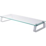 Support �cran r�hausseur 2 pieds plaque en verre bureau jusqu?� 20 kg blanc