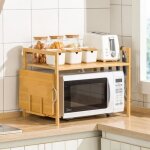 Support de four � micro - ondes meuble rangement cuisine bamboo �tag�re multifonction avec 4 crochets ...