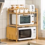 Support de four � micro - ondes meuble rangement cuisine bamboo �tag�re multifonction avec 4 crochets ...