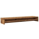 Support de moniteur en bois ding�nierie - vidaxl - 100x24x13 cm - vieux bois - rangement int�gr� - fonctions ...
