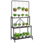 Support pour plantes - outsunny - 3 niveaux - pliable - roulettes - 4 crochets - cadre en m�tal - 84x405x174cm ...