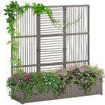 Support pour plantes avec treillis bac rectangulaire inf�rieur en r�sine tress�e et acier dim. 103l x ...