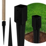 Support de poteau � enfoncer base carr�e 45x600 mm pied d?ancrage galvanis� m�tal robuste noir adgo