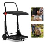 Support de sac poubelle de jardin roulettes costway - hauteur r�glable - couvercle s�curis�corde de fixation ...