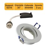Support spot blanc encastrable orientable aimant� + douille gu10 inclus - garantie 3 ans