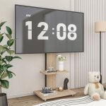 Support tv mobile � roulettes pour 32 - 75 pouces meuble tv r�glable en hauteur avec �tag�re design moderne ...