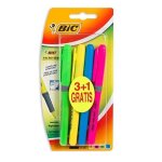 Surligneur fluo - bic - lot de 4 - jaune vert bleu rose - encre  base deau - confort optimal