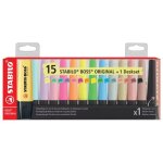 Surligneurs - stabilo boss original - set de bureau - 15 couleurs - pointe biseaute large